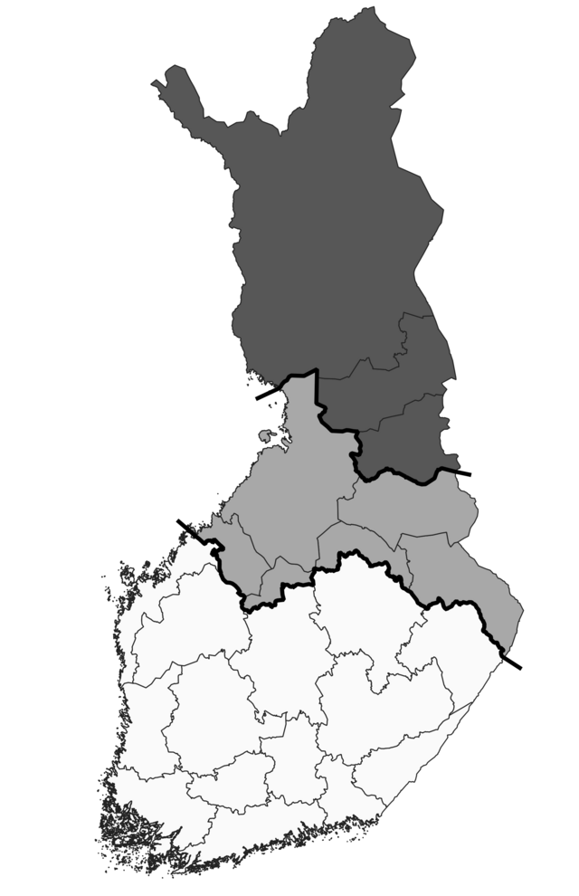 Suomen kartta, jossa metsälain mukainen aluejako maakunnittain